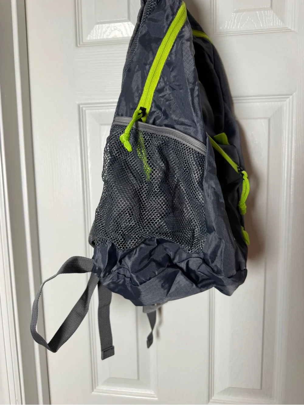 Costco Packable Backpack Lightweight Foldable Grey & Neon Green Lime